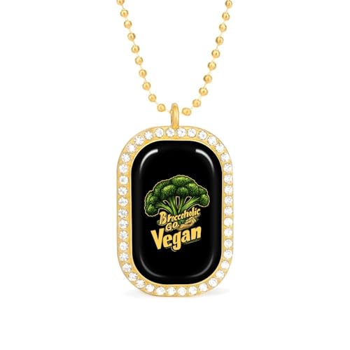 KWQDOZF Halskette mit Anhänger „Broccoholic Go Vegan für Damen, modisch, quadratisch, Gold/Splitterkette, Diamant-Lünette von KWQDOZF