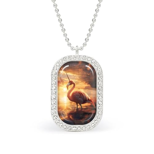 KWQDOZF Halskette mit Anhänger „Flamingos Unicorn Flamnicorn at Sunrise für Damen, modisch, quadratisch, Gold/Splitter-Kette, Diamant-Lünette von KWQDOZF
