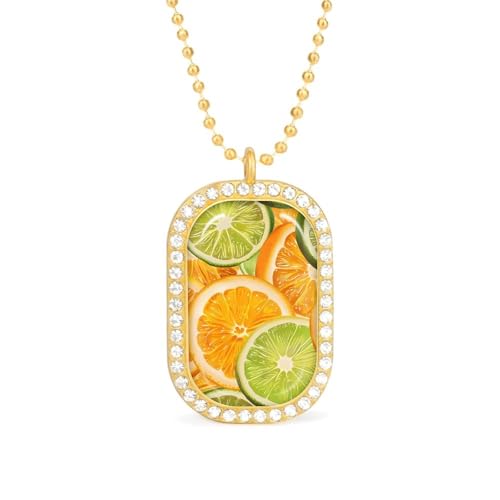 KWQDOZF Halskette mit Anhänger „Fresh Lemon Orange Slices für Damen, modisch, quadratisch, Gold/Splitter-Kette, Diamant-Lünette von KWQDOZF