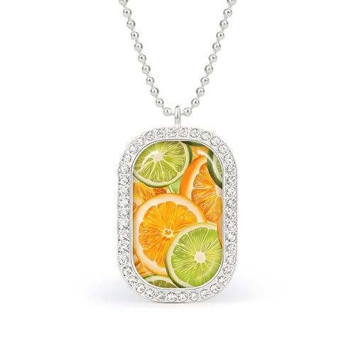 KWQDOZF Halskette mit Anhänger „Fresh Lemon Orange Slices für Damen, modisch, quadratisch, Gold/Splitter-Kette, Diamant-Lünette von KWQDOZF