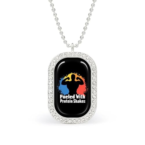 KWQDOZF Halskette mit Anhänger „Fueled With Protein Shakes für Damen, modisch, quadratisch, Gold/Splitterkette, Diamant-Lünette von KWQDOZF