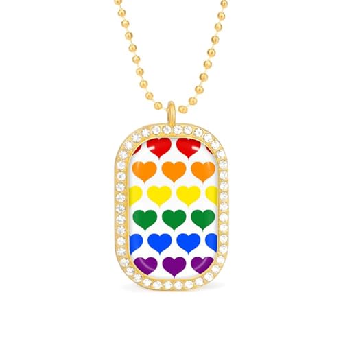 KWQDOZF Halskette mit Anhänger „LGBT Flag und Regenbogenherz für Damen, modisch, quadratisch, Gold/Splitterkette, Diamant-Lünette von KWQDOZF