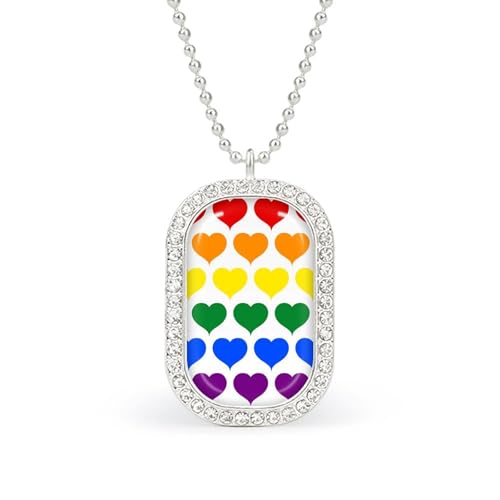 KWQDOZF Halskette mit Anhänger „LGBT Flag und Regenbogenherz für Damen, modisch, quadratisch, Gold/Splitterkette, Diamant-Lünette von KWQDOZF