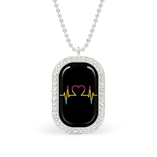 KWQDOZF Halskette mit Anhänger „Pansexuelle Flagge und Herzschlag für Damen, modisch, quadratisch, Gold/Splitter-Kette, Diamant-Lünette von KWQDOZF