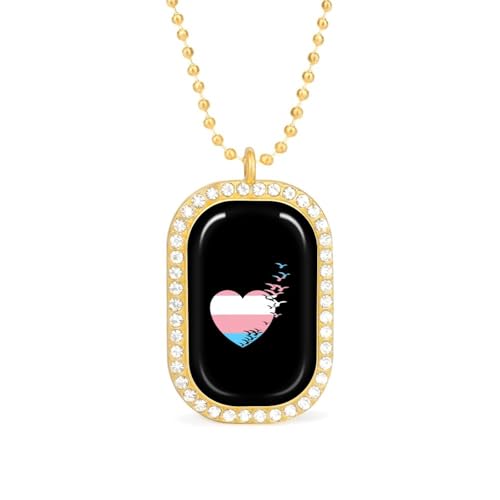 KWQDOZF Halskette mit Anhänger „Transgender Heart Love Flag für Damen, modisch, quadratisch, Gold/Splitter-Kette, Diamant-Lünette von KWQDOZF