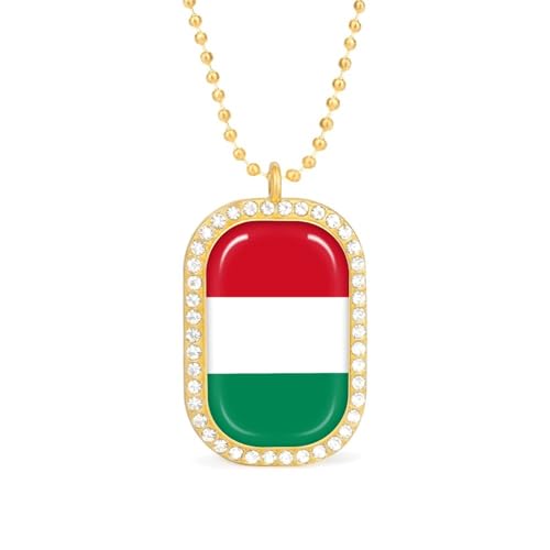 KWQDOZF Halskette mit Anhänger „Ungarn mit ungarischer Flagge für Damen, modisch, quadratisch, Gold/Splitterkette, Diamant-Lünette von KWQDOZF