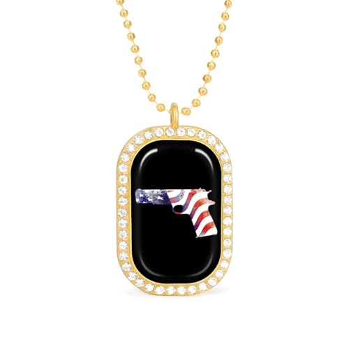 KWQDOZF Halskette mit Anhänger „Waffen mit US-Flagge für Damen, modisch, quadratisch, Gold/Splitter-Kette, Diamant-Lünette von KWQDOZF