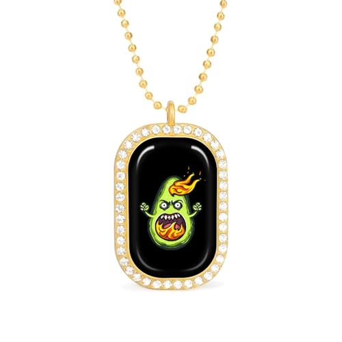 KWQDOZF Halskette mit Anhänger „Wütende Avocado mit Flammen für Damen, modisch, quadratisch, Gold/Splitter-Kette, Diamant-Lünette von KWQDOZF