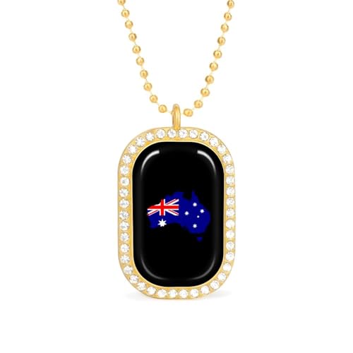 KWQDOZF Halskette mit Anhänger Australien-Karte und Flagge für Damen, modisch, quadratisch, Gold/Splitterkette, Diamant-Lünette von KWQDOZF