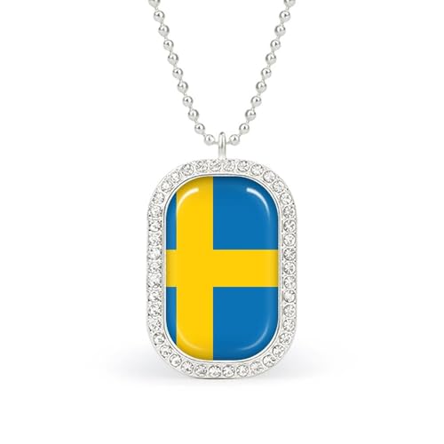 KWQDOZF Halskette mit Anhänger Schweden-Flagge für Damen, modisch, quadratisch, Gold/Splitterkette, Diamant-Lünette von KWQDOZF