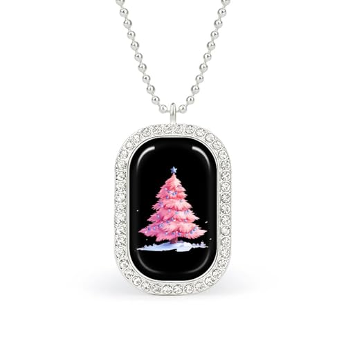 KWQDOZF Halskette mit Anhänger Weihnachtsbaum mit blauen Lichtern für Damen, modisch, quadratisch, Gold/Splitterkette, Diamant-Lünette von KWQDOZF