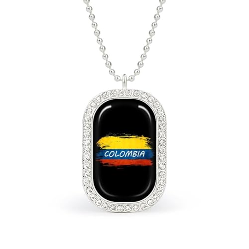 KWQDOZF Halskette mit Anhänger der kolumbianischen Flagge für Damen, modisch, quadratisch, Gold/Splitterkette, Diamant-Lünette von KWQDOZF