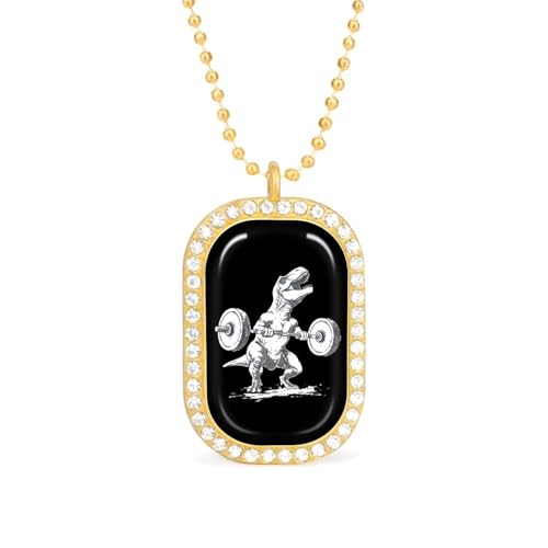 KWQDOZF Halskette mit Anhänger mit Dinosaurier-Motiv, Gewichtheben, für Damen, modisch, quadratisch, Gold/Splitter-Kette, Diamant-Lünette von KWQDOZF