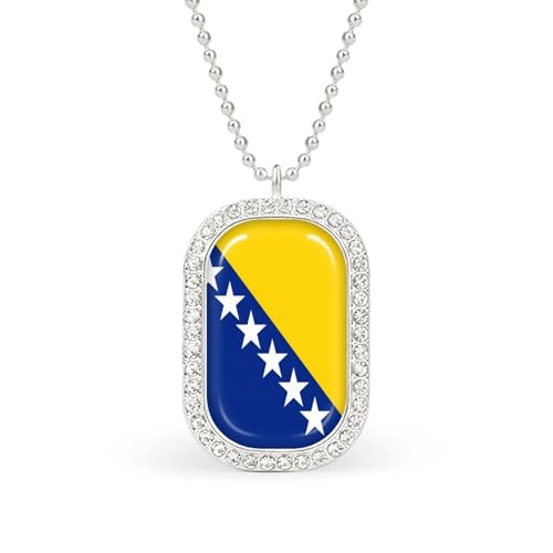 KWQDOZF Halskette mit Anhänger mit Flagge von Bosnien und Herzegowina für Damen, modisch, quadratisch, Gold/Splitterkette, Diamant-Lünette von KWQDOZF