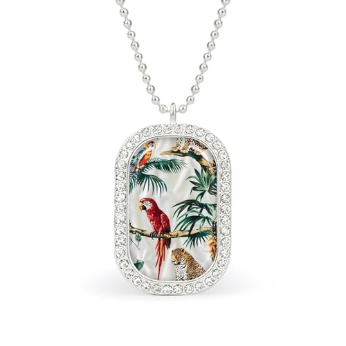 KWQDOZF Halskette mit Anhänger mit Leoparden-Palme, Papagei, Vogel, für Damen, modisch, quadratisch, Gold/Splitterkette, Diamant-Lünette von KWQDOZF
