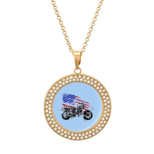 KWQDOZF Halskette mit Anhänger mit amerikanischer Flagge für Damen, modisch, rund, Gold/Splitterkette, Diamant-Lünette von KWQDOZF