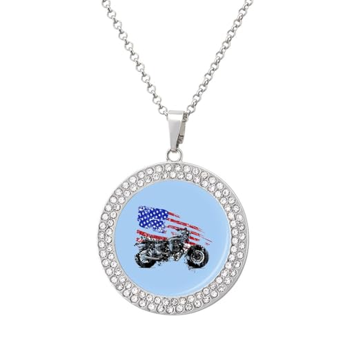 KWQDOZF Halskette mit Anhänger mit amerikanischer Flagge für Damen, modisch, rund, Gold/Splitterkette, Diamant-Lünette von KWQDOZF