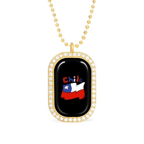 KWQDOZF Halskette mit Anhänger mit chilenischer Flagge und Chile-Motiv für Damen, modisch, quadratisch, Gold/Splitterkette, Diamant-Lünette von KWQDOZF