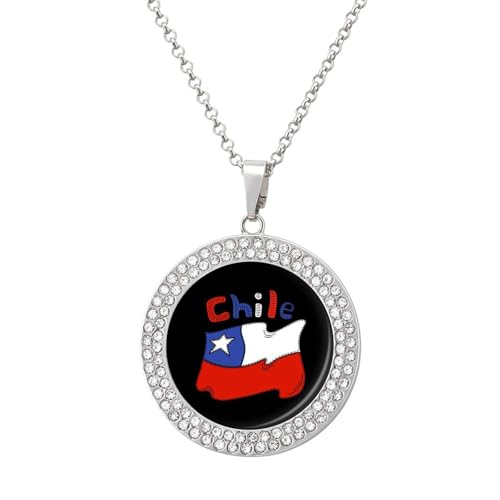 KWQDOZF Halskette mit Anhänger mit chilenischer Flagge und Chile-Motiv für Damen, modisch, rund, Gold/Splitterkette, Diamant-Lünette von KWQDOZF