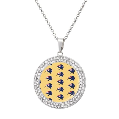 KWQDOZF Halskette mit Anhänger mit neuseeländischen Kiwi-Vögeln für Damen, modisch, rund, Gold/Splitterkette, Diamant-Lünette KWQDOZF Halskette mit Anhänger mit neuseeländischen Kiwi-Vögeln für Damen, modisch, rund, Gold/Splitterkette, Diamant-Lünette von KWQDOZF