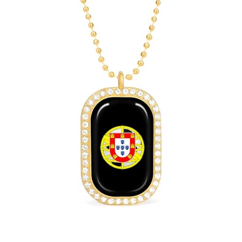 KWQDOZF Halskette mit Fußball-Anhänger mit Portugal-Emblem für Damen, modisch, quadratisch, Gold/Splitterkette, Diamant-Lünette von KWQDOZF