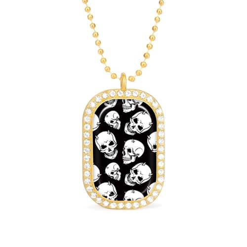 KWQDOZF Halskette mit Geisterschädel-Anhänger für Damen, modisch, quadratisch, Gold/Splitterkette, Diamant-Lünette von KWQDOZF