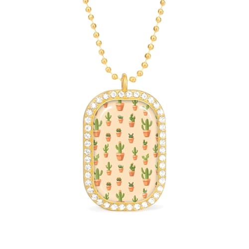 KWQDOZF Halskette mit Kaktus-Anhänger, tropische Aloe, für Damen, modisch, quadratisch, Gold/Splitterkette, Diamant-Lünette von KWQDOZF