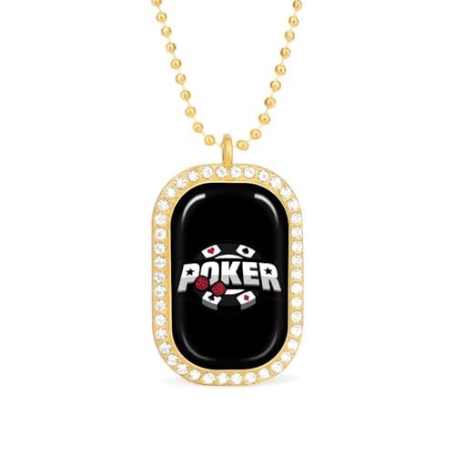 KWQDOZF Halskette mit Pokerkarten-Anhänger für Damen, modisch, quadratisch, Gold/Splitterkette, Diamant-Lünette von KWQDOZF