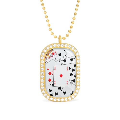 KWQDOZF Halskette mit Pokerkarten-Anhänger für Damen, modisch, quadratisch, Gold/Splitterkette, Diamant-Lünette von KWQDOZF