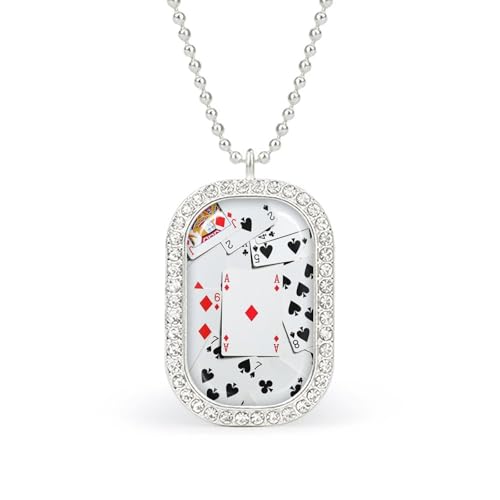KWQDOZF Halskette mit Pokerkarten-Anhänger für Damen, modisch, quadratisch, Gold/Splitterkette, Diamant-Lünette von KWQDOZF