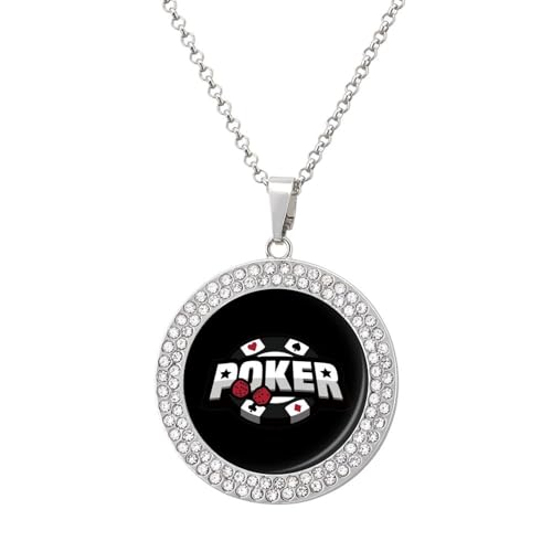 KWQDOZF Halskette mit Pokerkarten-Anhänger für Damen, modisch, rund, Gold/Splitterkette, Diamant-Lünette von KWQDOZF