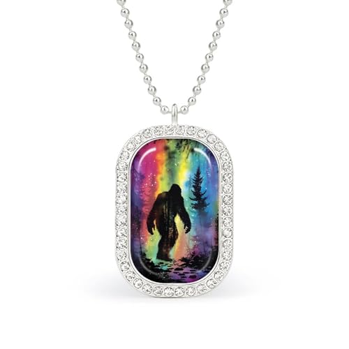 KWQDOZF Halskette mit buntem Bigfoot-Anhänger, psychedelisch, Nebel, für Damen, modisch, quadratisch, Gold/Splitter-Kette, Diamant-Lünette von KWQDOZF