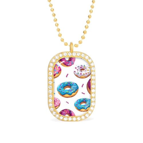 KWQDOZF Halskette mit buntem Donut-Anhänger mit Streuseln für Damen, modisch, quadratisch, Gold/Splitter-Kette, Diamant-Lünette von KWQDOZF