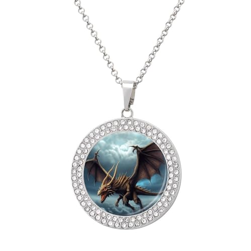 KWQDOZF Halskette mit fliegendem Drachen-Print, zierlicher Post-Imitat-Diamant von KWQDOZF