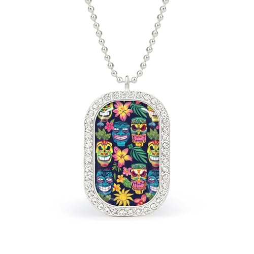 KWQDOZF Hawaii Tiki Masken und Blumen Anhänger Halskette für Frauen Fashion Square Gold Splitter Kette Diamant Lünette Schmuck von KWQDOZF
