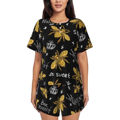 KWQDOZF Hohey Bee Golden Embroidery Pyjama-Set Damen Lounge Kurzarm und Nachtwäsche Weich KWQDOZF Hohey Bee Golden Embroidery Pyjama-Set Damen Lounge Kurzarm und Nachtwäsche Weich von KWQDOZF