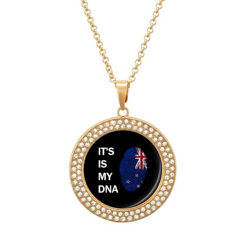 KWQDOZF It's Is MyNew Zealand Halskette mit Anhänger für Damen, modisch, rund, Gold/Splitter-Kette, Diamant-Lünette von KWQDOZF
