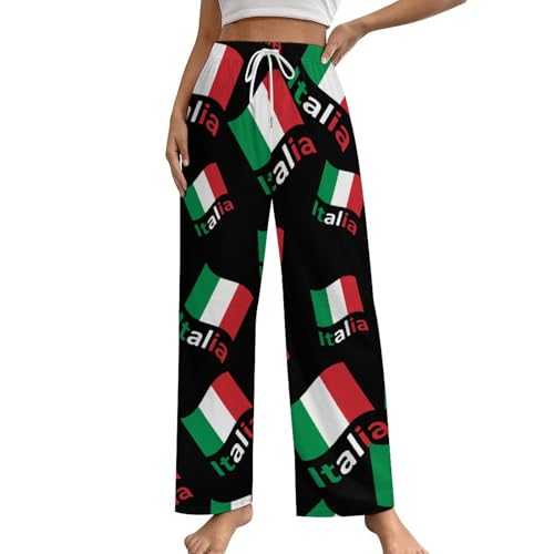 KWQDOZF Italien Italia Italienische Flagge Lustige Pyjamahose mit Kordelzug für Damen Loungehose mit weitem Bein Lange Nachtwäsche von KWQDOZF