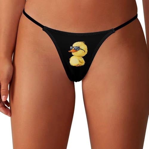 KWQDOZF Kleine Ente mit Brille Damen-String-Tangas mit niedriger Leibhöhe, Stretch-T-Back-Tangas, unsichtbare Unterwäsche von KWQDOZF