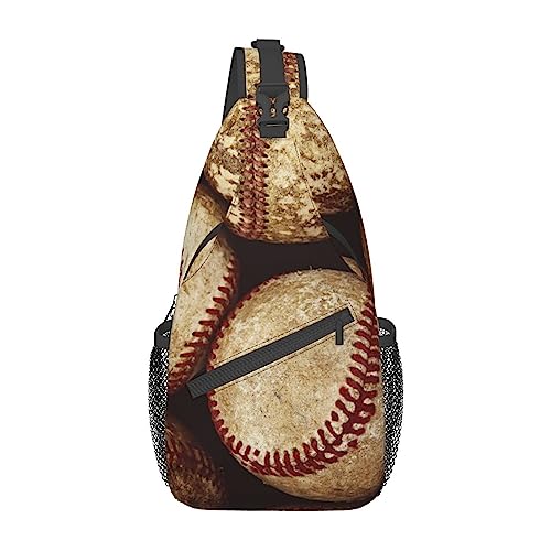 KWQDOZF Kleiner Crossbody-Sling-Rucksack, Diebstahlschutz-Rucksack für unterwegs, Brust- und Schultertasche (Vintage-Baseballball) von KWQDOZF