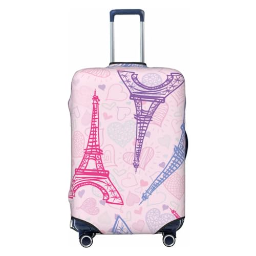 KWQDOZF Kofferschutzhülle mit Eiffelturm-Motiv, elastisch, waschbar, mit rosa Liebeshintergrund, Gepäckschutz, Reisekoffer-Schutzhülle für Kinder und Erwachsene, L von KWQDOZF