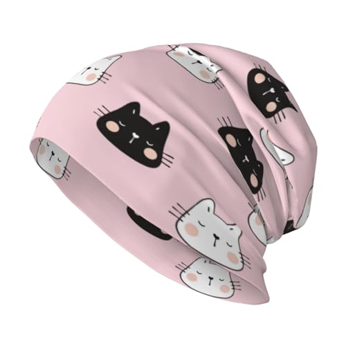KWQDOZF Lustige Katzen-Beanie-Mütze, Chemo-Mütze, Krebs-Kopfbedeckung, Totenkopf-Mütze, lässige Beanie-Strick-Totenkopf-Mütze für Damen und Herren von KWQDOZF
