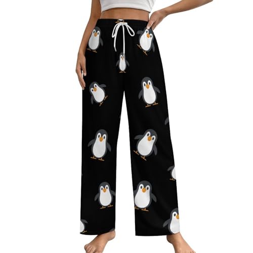 KWQDOZF Lustige Pyjama-Hose mit Pinguin-Kordelzug für Damen, Lounge-Hose mit weitem Bein, lange Nachtwäsche von KWQDOZF