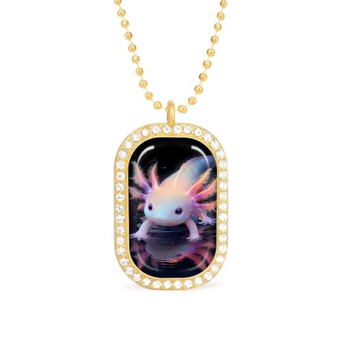 KWQDOZF Niedliche Halskette mit Axolotl- und Schatten-Anhänger für Damen, modischer, quadratischer Goldsplitter-Kette mit Diamant-Lünette von KWQDOZF