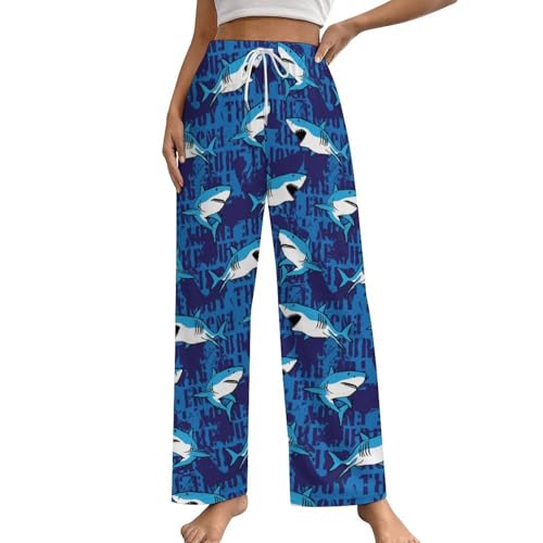 Ocean Animal Pyjamahose für Damen mit weitem Bein, Bequeme, lässige Lounge-Pyjamahose, Jogginghose mit Kordelzug und Taschen, S-5XL von KWQDOZF