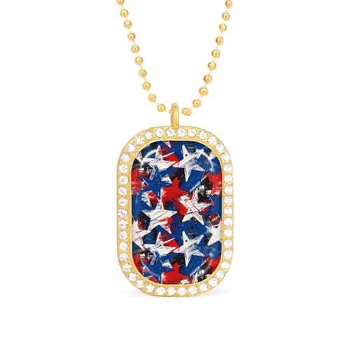 KWQDOZF Paint USA Rot Weiß Blau Stern Anhänger Halskette für Frauen Fashion Square Gold Splitter Kette Diamant Lünette Schmuck von KWQDOZF