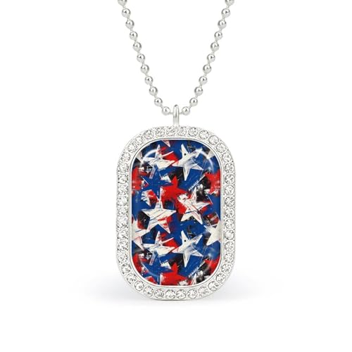 KWQDOZF Paint USA Rot Weiß Blau Stern Anhänger Halskette für Frauen Fashion Square Gold Splitter Kette Diamant Lünette Schmuck von KWQDOZF