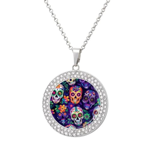 KWQDOZF Personalisierte runde Halskette mit Blumen-Zuckerschädel, Bild-Diamant-Anhänger, personalisierter Erinnerungsschmuck, Geschenk für Männer und Frauen KWQDOZF Personalisierte runde Halskette mit Blumen-Zuckerschädel, Bild-Diamant-Anhänger, personalisierter Erinnerungsschmuck, Geschenk für Männer und Frauen von KWQDOZF