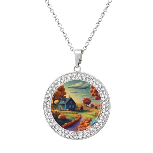 KWQDOZF Personalisierte runde Halskette mit Kürbis-Landszene, Bild-Diamant-Anhänger, personalisierter Erinnerungsschmuck, Geschenk für Männer und Frauen KWQDOZF Personalisierte runde Halskette mit Kürbis-Landszene, Bild-Diamant-Anhänger, personalisierter Erinnerungsschmuck, Geschenk für Männer und Frauen von KWQDOZF