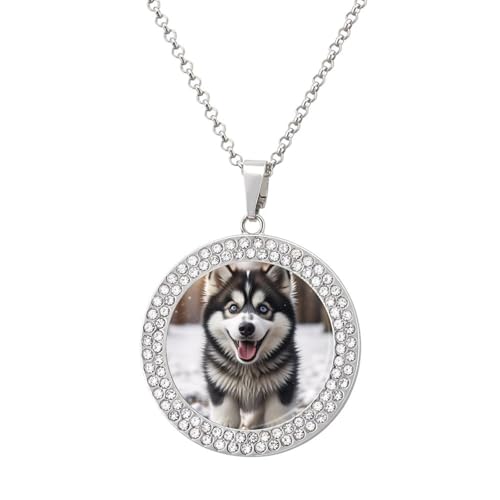 KWQDOZF Personalisierte runde Halskette mit Schneehusky-Motiv, Bild, Diamant-Anhänger, personalisierter Erinnerungsschmuck, Geschenk für Männer und Frauen KWQDOZF Personalisierte runde Halskette mit Schneehusky-Motiv, Bild, Diamant-Anhänger, personalisierter Erinnerungsschmuck, Geschenk für Männer und Frauen von KWQDOZF
